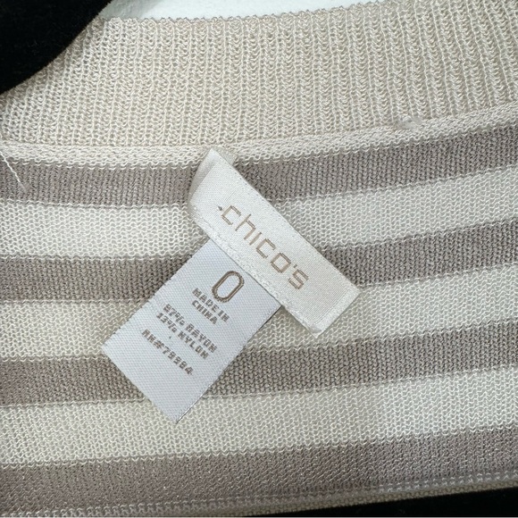 Chico's Striped Sheer Mesh Longline Cardigan neutral beach - Picture 4 of 4